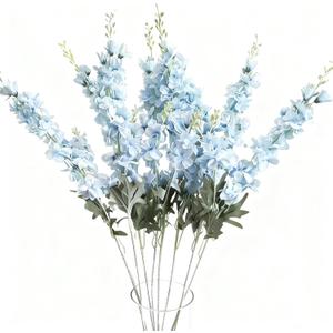 8PCS Delphinium Artificial Flowers Larkspur Bulk Silk Flowers 33.5 in Long Stem Fake Flowers for Home Garden Wedding Floral Arrangements Decor (8, Light Blue)