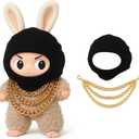 3 x Clothes for LABUBU 17cm Doll (NO Doll), Outfit for LABUBU, Black Head Cover, Three-Layer Gold Necklace - Funny Outfits & Accessories for Unique Style