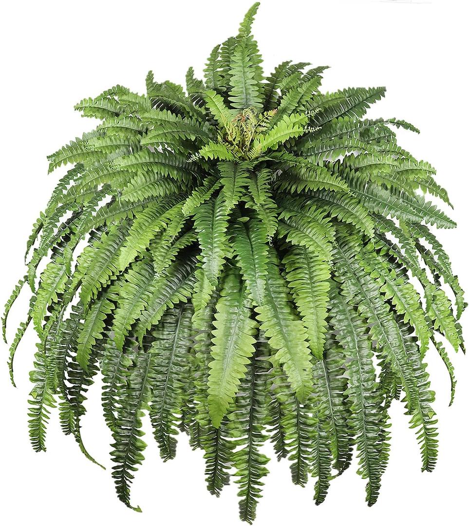 Artificial Ferns for Outdoors, 68" Fake Fern Artificial Plants Large, UV Resistant Faux Boston Fern Suitable for Porch Planters Home Indoors Entrance Patio Garden Porch (1 Stem) (Dark Green)