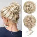 CJL HAIR 2PCS Messy Bun Hair Pieces Wavy Curly Synthetic Updo Chignon Fake Scrunchies Ponytail Extension for Women Cream Blonde