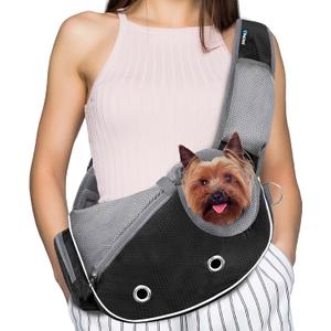 PetAmi Dog Sling Carrier for Small Dogs, Puppy Carrier Sling Purse, Dog Bags For Traveling, Carrying Bag to Wear, Adjustable Crossbody Pet Sling Travel Poop Bag Dispenser, Max 10 lbs, Black