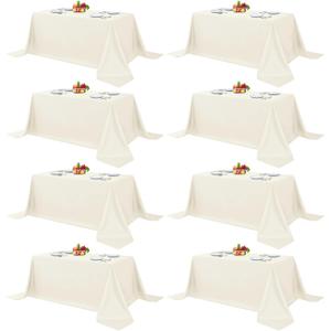 Fitable 8 Pack Rectangle Tablecloths: Stain Resistant Wrinkle Free Circle Table Clothes, Washable Reusable Polyester Table Covers for Wedding Party Birthday Banquet Reception(Ivory, 90x132 Inch)