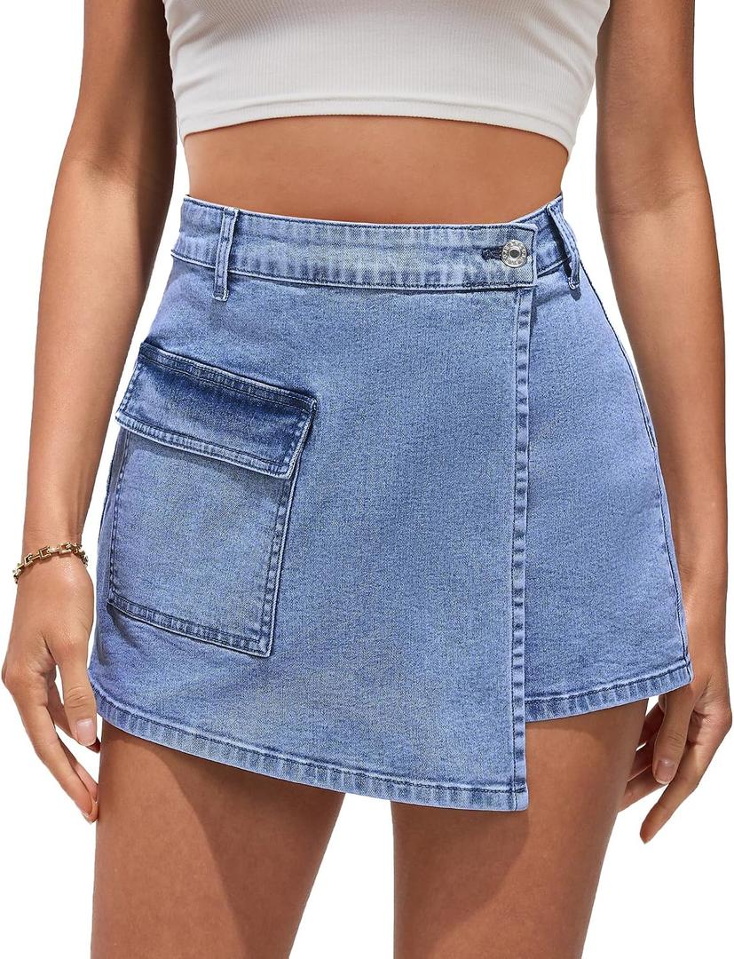 luvamia Mini Skorts for Women Denim Shorts for Women Blue Jean Skort Skorts Summer Trendy Skirts Medium Blue Medium Fits Size 8 Size 10