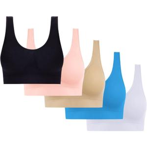 5 Pack Women Seamless Wirefree Sport Bras Comfortable Wireless T-Shirts Bras Lightly No Underwire Push Up Bra (Medium, Z#07 Multicolor)