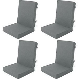 Outdoor Chair Cushions 20x20, Water-Resistant & Fade-Resistant, Patio Furniture Lawn Dining Chair Seat Replacement with High Back, Ties Zipper, Removable Cover, Set of 4, Dark Grey