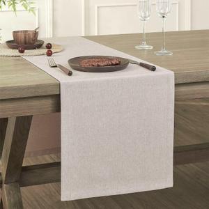 ZeeMart Basic Linen Style Table Runner, 14 x 108 Inch Light Natural Chambray, Rustic Farmhouse Neutral Table Runners 108 Inches Long, Everyday Polyester Table Runner - Machine Washable & Easy Care