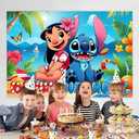 Wall Decor Backdrop for Stitch Birthday Decorations, Cute Banner for Stitch Party Supplies (5x3ft)