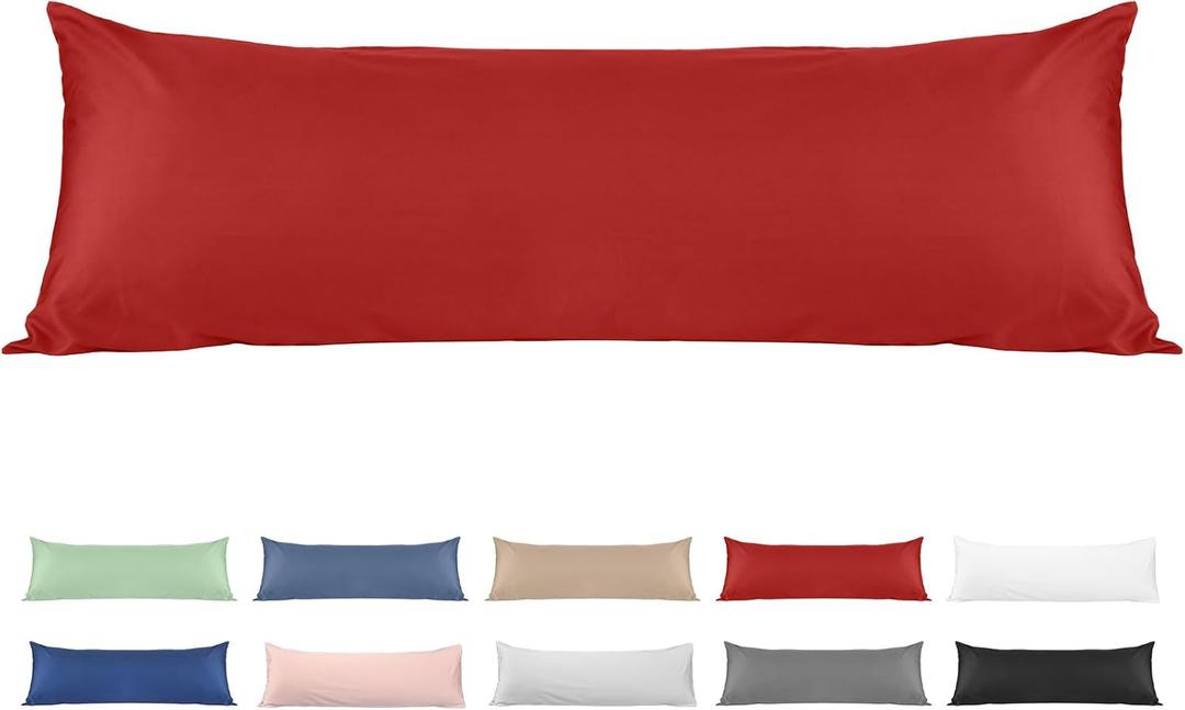 100% Cotton Body Pillow Case, Deep Dream 20x54 Body Long Pillow Pillowcases Sateen Weave, 600 Thread Count Hotel Luxury Soft and Breathable Envelope Closure Pillow Covers,Dark Red