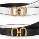 TRIWORKS Reversible Leather Belt for Women with Gold Buckle Ladies Leather Belt for Jeans Pants (Black)