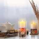 Domensi 2 Pcs Fall Glass Candle Holders with Flameless Candles Festive Votive LED Pillar Wax Battery Operated Flickering Light Candlesticks with Pumpkin Pine Cone for Fall Autumn Thanksgiving Decor