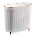 Bathroom Trash Can with Lid 3.2 Gallon Narrow Trash Can Small Plastic Trash Bin 12 Liter Rectangular Plastic Garbage Can with Press Type Lid for Bedroom Bathroom Milk White (Milky white)