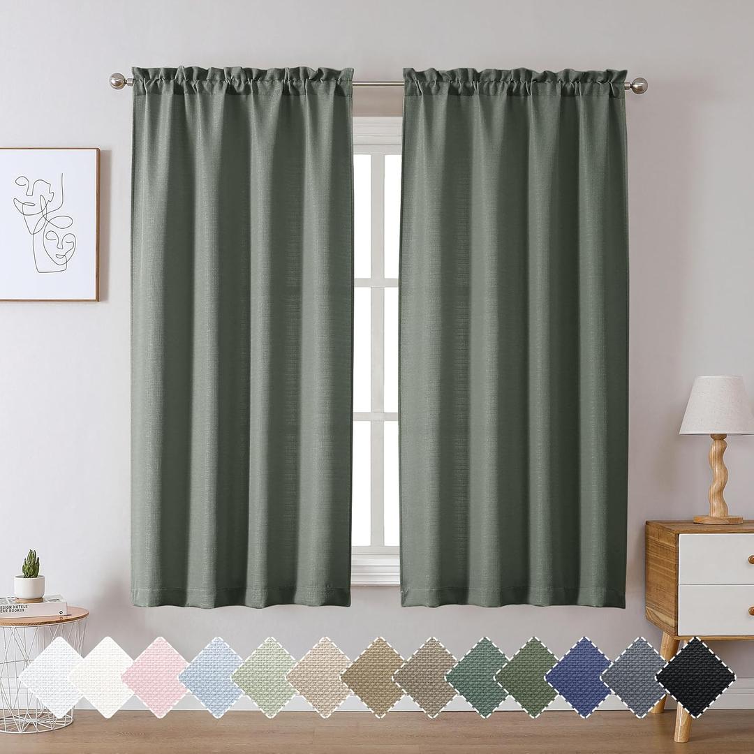 Chyhomenyc Bennet Olive Green Curtains 45 Inch Length 2 Panels, Faux Linen Textured Semi Sheer Light Filtering Soft Airy Rod Pocket Window Treatment Drapes for Living Room Bedroom, Each 30" Wx45 L Chyhomenyc Bennet Olive Green Curtains 45 Inch Length 2 Panels, Faux Linen Textured Semi Sheer Light Filtering Soft Airy Rod Pocket Window Treatment Drapes for Living Room Bedroom, Each 30" Wx45 L