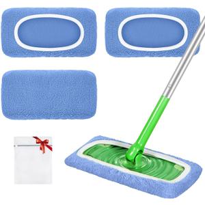 Reusable Mop Pads Compatible with Swiffer Sweeper Mop, Microfiber Dry Sweeping Cloths & Machine Washable Wet Pads Refill for Use on All Sealed Floors - Stone, Hardwood, Laminate & Tile (3 Blue)