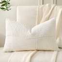 Cream White Lumbar Throw Pillow Cover 12x20 inch,Pack of 1 Soft Corduroy Cushion Cover with Patchwork Textured,Farmhouse Home Decor,Boho Decorative Rectangle Cushion Case for Couch Sofa