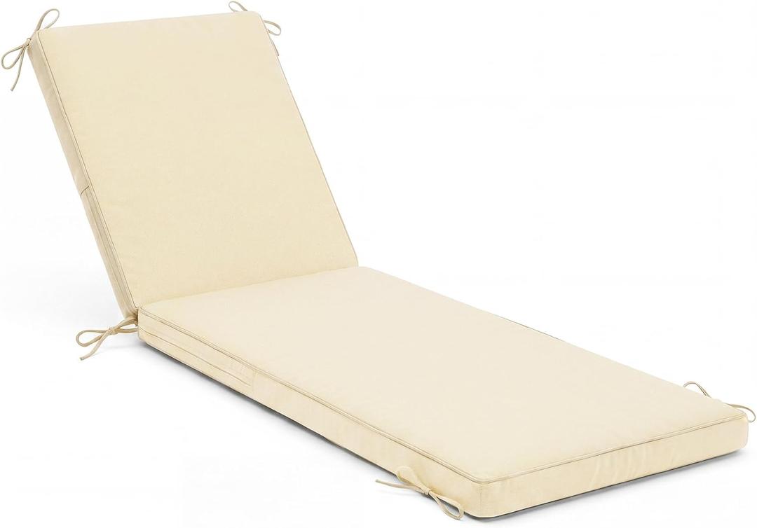 Chaise Lounge Cushions Outdoor, 72 x 21 x 3 Inch Water-Resistant Beige | Fade Resistant Fabric, Furniture Lounge Cushion with Long Ties, Suitable for Patio, Pool, Garden, Balcony & Beach, 1Pack 72*21 Inch