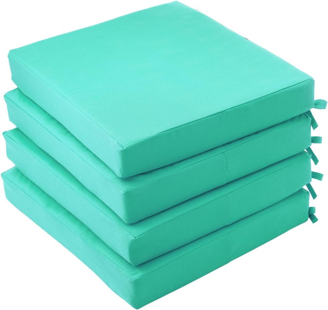coolboss Outdoor Chair Cushions Set of 4, Outdoor Cushions for Patio Furniture, Water Resistant Chair Cushions for Outdoor Furniture Square Corner Patio Cushions with Non-Slip Ties, 18.5"x16"x3, Teal