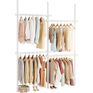 Floor to Ceiling Clothes Rack, Heavy-Duty Telescopic Garment Rack, 43122in Height & 3047in Width, 220lbs Total Load Capacity, 4-Pole, White