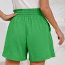 Summer High Waist Wide Leg Elastic Drawstring Shorts with Pockets (Green, XXL)
