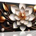 Large Artwork Canvas Wall Art for Living Room Bedroom Modern White Flower Theme Picture Wall Art with Frame Canvas Decorative Artwork Hangable Decor Painting Size 20x40 (20W" x 40L", Black, White and Gold)