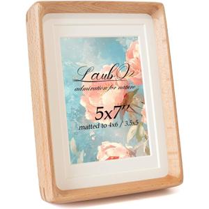 LAUBO2 Wooden 5x7 Small Picture Frame Matted to 4x6, Natural Beech Wood Photo Frame White, Pine Wood Back Panel