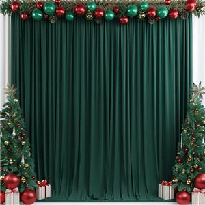 10x10ft Wrinkle Free Hunter Green Backdrop Curtain for Parties Soft Fabric Drapes Wedding Dark Green Curtain Backdrop for Birthday Party Decorations Background for Photography 5x10ft,2 Panels