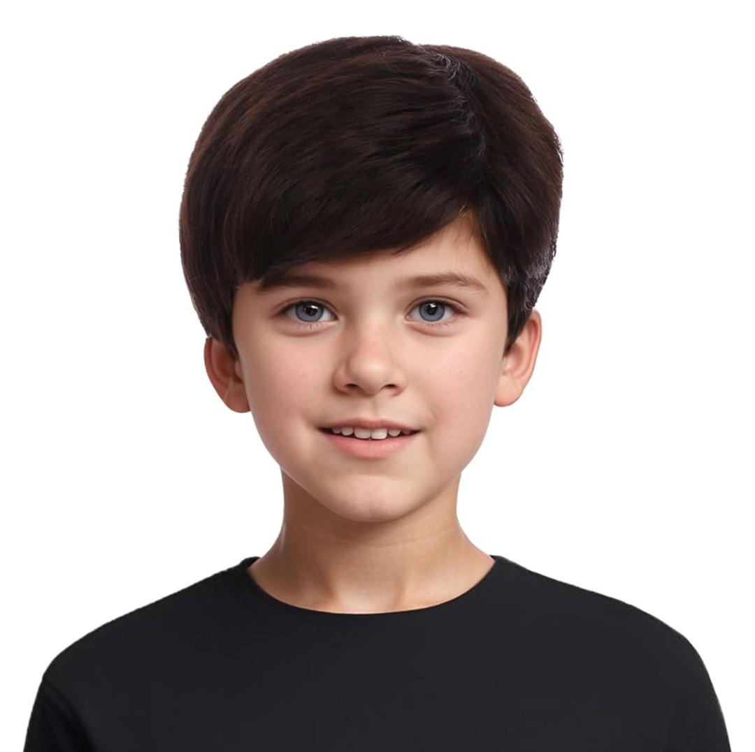 Boys Black Wig Kids Short Brown Wigs Nature Layered Hair Wig Daily Party Halloween Costume Wigs for Children
