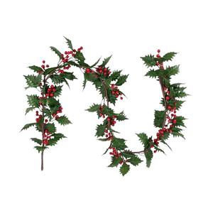 72inch Christams Garland for Front Door,Artificial Green Leaves Paired with Berries for Door Wall Window Fireplace Party Decor