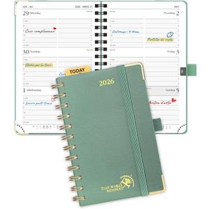POPRUN 2026 Planner (Pocket Size 4''x 6.25'' Wire-Bond Hard Cover) Calendar Weekly and Monthly (Jan.2026-Dec.2026) Small Planner with Hourly Time Slots, for Purse, 100 GSM - Midnight Green