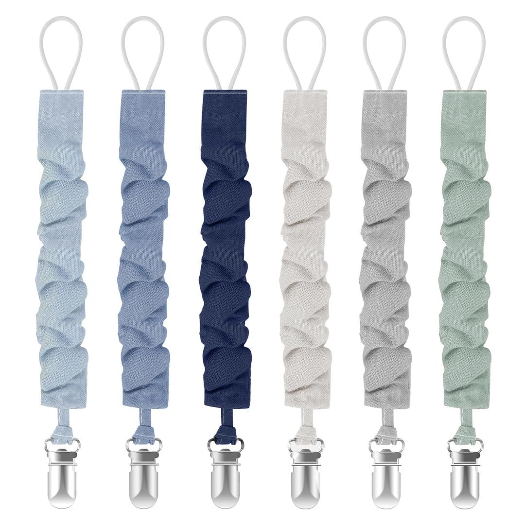 Pacifier Clips for Baby Boys and Girls, Pacifier Holders for Teething Relief and Baby Essentials, Safe for Newborns (6 Pack) (Grey)