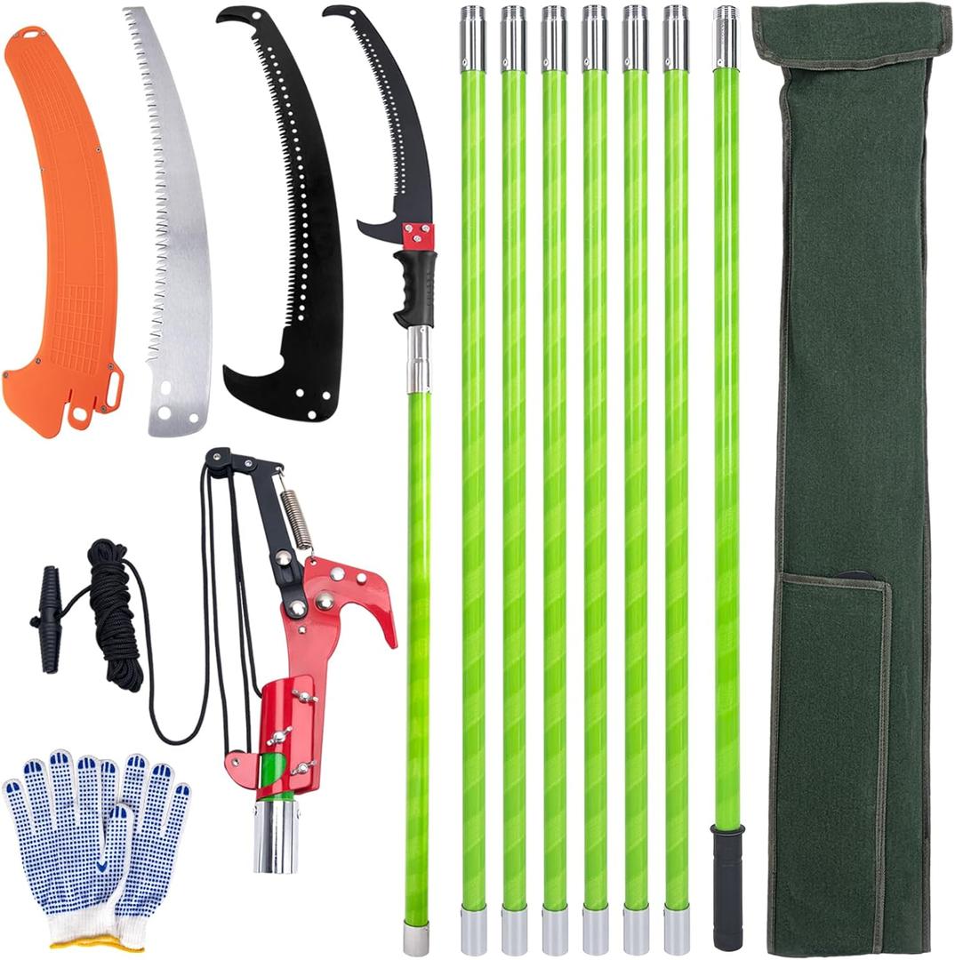 Pole Saws for Tree Trimming, 7.3-27 ft Manual Pole Saw Extendable Tree Trimmer, Long Branch Trimmer Tree Pole Pruner Saw Blades and Scissors Set for Pruning Palms and Shrubs (Orange)