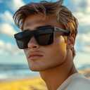 2 x Polarized Sunglasses for Men, Square Overized Fashion Sun Glasses Big Flat Rimless Glasses Shades UV Protection