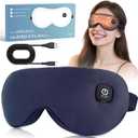 Cordless Heated Eye Mask for Dry Eyes Relief, with 3 Heat Settings, Washable Eye Cover, Warm Heating Pad for Stye Eye Treatment & Travel Use (Navy Blue)