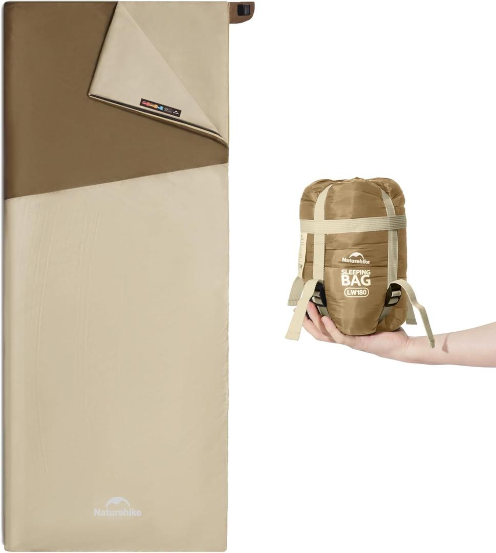 Naturehike Lightweight Compact Sleeping Bag, 59/32 Envelope Ultralight Backpacking Sleeping Bag Portable, Waterproof with Compression Sack for Cold&Warm, Camping, Traveling, Hiking (Brown)