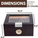 Mantello Cigars Cigar Humidors, Humidor Cigar Box- Gifts for Men, Ebony Wood, Glass-Top Cigar Humidor, Cigar Humidor Box with Hygrometer, Cedar Divider, Humidity Packets Holder, Cigar Box, Holds 25-50
