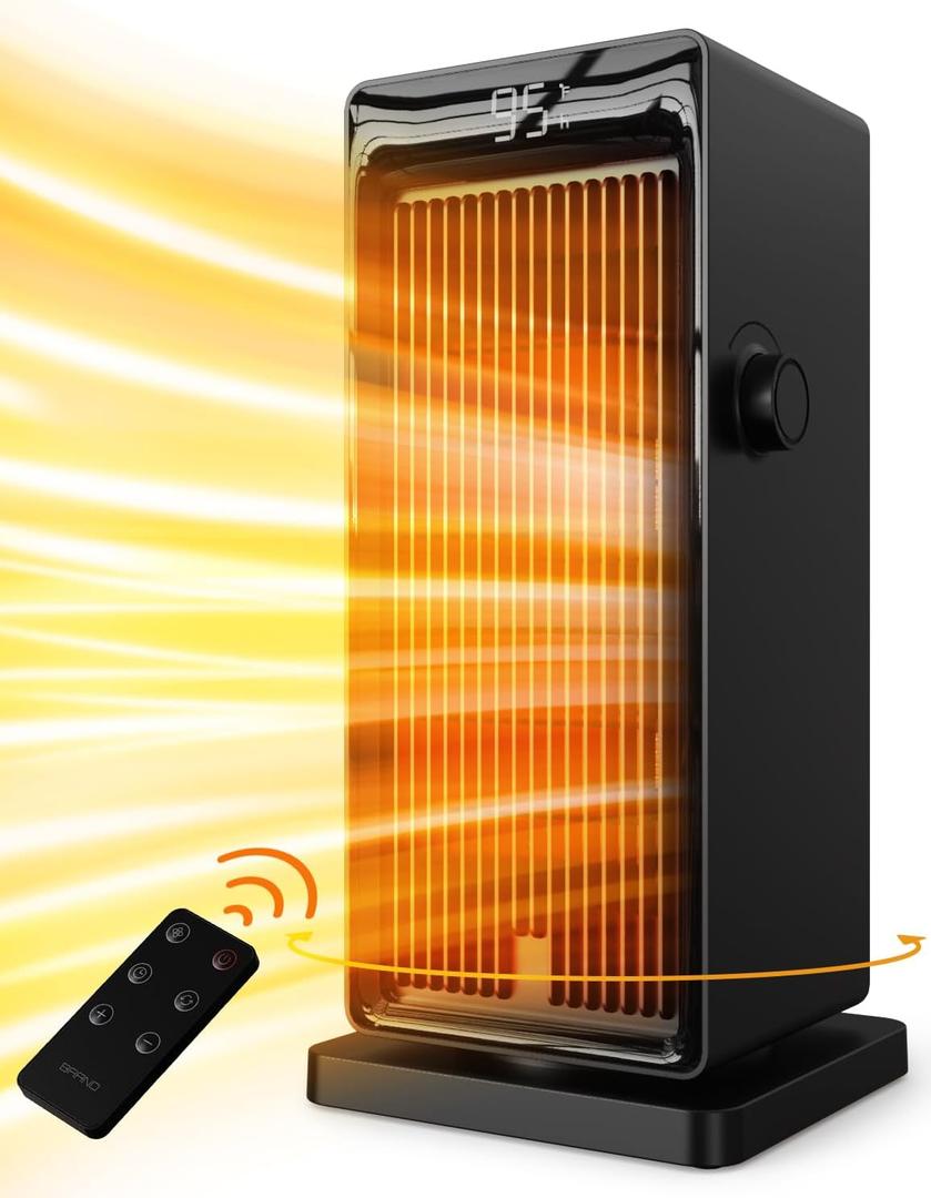 Space Heater, 1500W Space Heaters for Indoor Use Electric Heater for Bedroom, ECO Thermostat 90 Oscillating 24H Timer, Fast Heating, Remote Control, Safe for Home Office Room, Black 