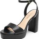 DREAM PAIRS Platform High Heels for Women Chunky Round Open Toe Ankle Strap Stylish Heeled Sandals for Party Prom Wedding (11, Black)
