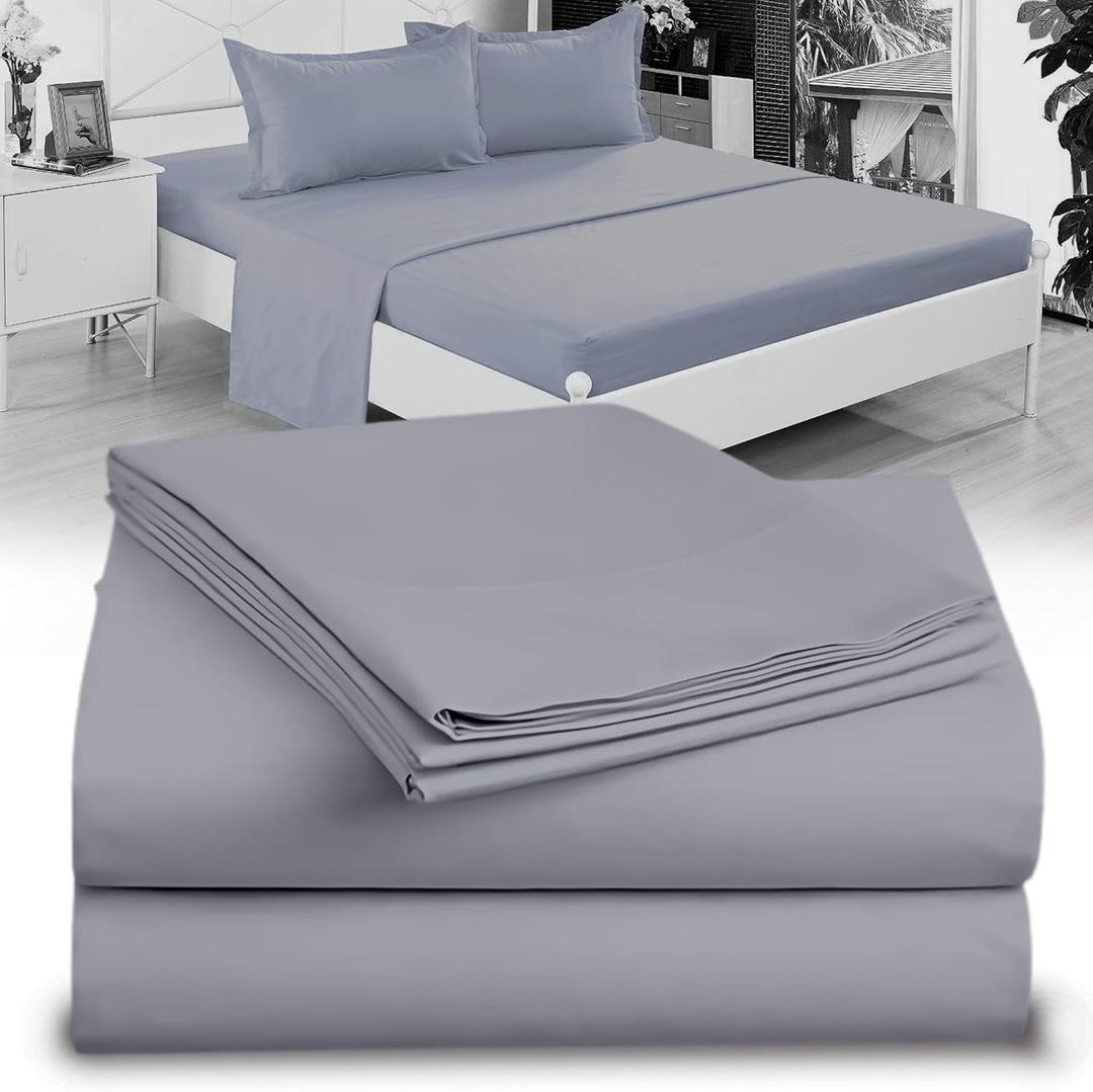 Twin XL 100% Microfiber Double Brushed Sheet Set - Extra-Soft & Wrinkle-Free - 15" Deep Pockets, 39" x 80" - Ideal for Dorms, Hospitals & Split King Beds - 3 PC Set (Twin XL, Medium Gray)