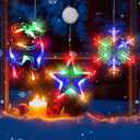 3Pcs Christmas Window Lights - Battery Powered Snowflake & Star & Elk Shaped with Suction Cup for Xmas, New Year, Balcony, Party, Indoor Outdoor Decor