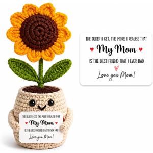 2 x Crochet Sunflower Gift for Mom, Handmade Knitted Flower Pot Cute Amigurumi, Mother's Day Birthday Gifts for Women,Grandma Desk Home Decor, I Love You Mom Present