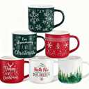 Jinei 6 Pcs Christmas Coffee Mug, Christmas Gift Set for Camper Mugs Nature Forest Cups Campfire Gift Mug Hot Chocolate Ceramic Mugs (red, green, white)