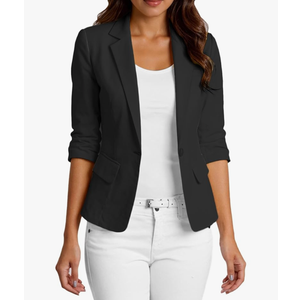 ELLEVEN Women's Ruched 3/4 Sleeve Blazers, Lightweight Slim Fit Jackets with Padded Shoulder for Business Casual, Size: M