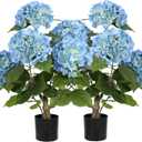 Nafresh 2FT Real Touch Faux Hydrangea Tree Outdoor, 2 Pack Blue Hydrangea Tree Artificial with Vibrant Blooms, Faux Hydrangea Potted Plant for Indoor Outdoor Home Front Porch Pation Decor