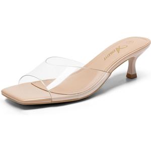 Athlefit Kitten Heels for Women Heeled Sandals Square Open Toe Low Heels Comfortable Slip On Slides, 38