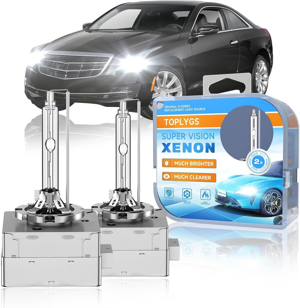 D3S HID Xenon Headlight Bulb Fit for Cadillac 2013 2014 2015 2016 2017 2018 2019 ATS 2016-2019 CTS 2013-2017 XTS, 6000K Bright White, 35W OEM High Low Beam Xenon Lights, Pack of 2