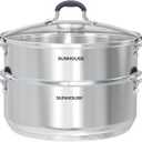 SUNHOUSE - 5.5 Quart Steamer Pots With Lid 2-Tier Multipurpose Stainless Steel Steaming Pot Cookware With Handle For Vegetable, Dumpling, Sauce, Food - Triple Bottom, Measurement Line
