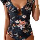 Eomenie Women's One Piece Swimsuit Tummy Control Bathing Suit Cutout Ruffle Slimming Swim Suit M