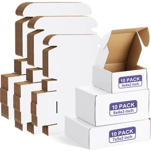 Eupako 30 Pack Small Shipping Boxes Assorted Sizes, 4x4x2, 6x4x3, 7x5x2-10 PCS Each Small Boxes, White Corrugated Box Mailers, Cardboard Boxes for Packaging Small Business, Mailing