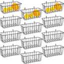 12 Pcs Wire Baskets, Wall Grid Panel Hanging Baskets for Storage and Display in Kitchen Bathroom Home Decor Supplies, No Drilling, Black