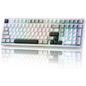 YUNZII AL98 QMK/VIA Wireless Mechanical Gaming Keyboard,Full Aluminum,BT/2.4G/USB-C, Pre-Lubed Hot Swappable Gasket Mount 1800 Layout,RGB Backlit for Win/Mac (White, Cocoa Cream V2 Switch)