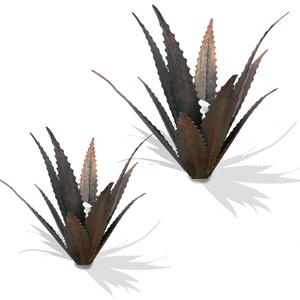 2 PCS Metal Agave Sculpture Decoration, Vintage Country Hand-Painted Sculpture DIY Metal Agave Plant, Home Garden Courtyard Lawn Outdoor Decoration (Serrated Antique Bronze Color), Small